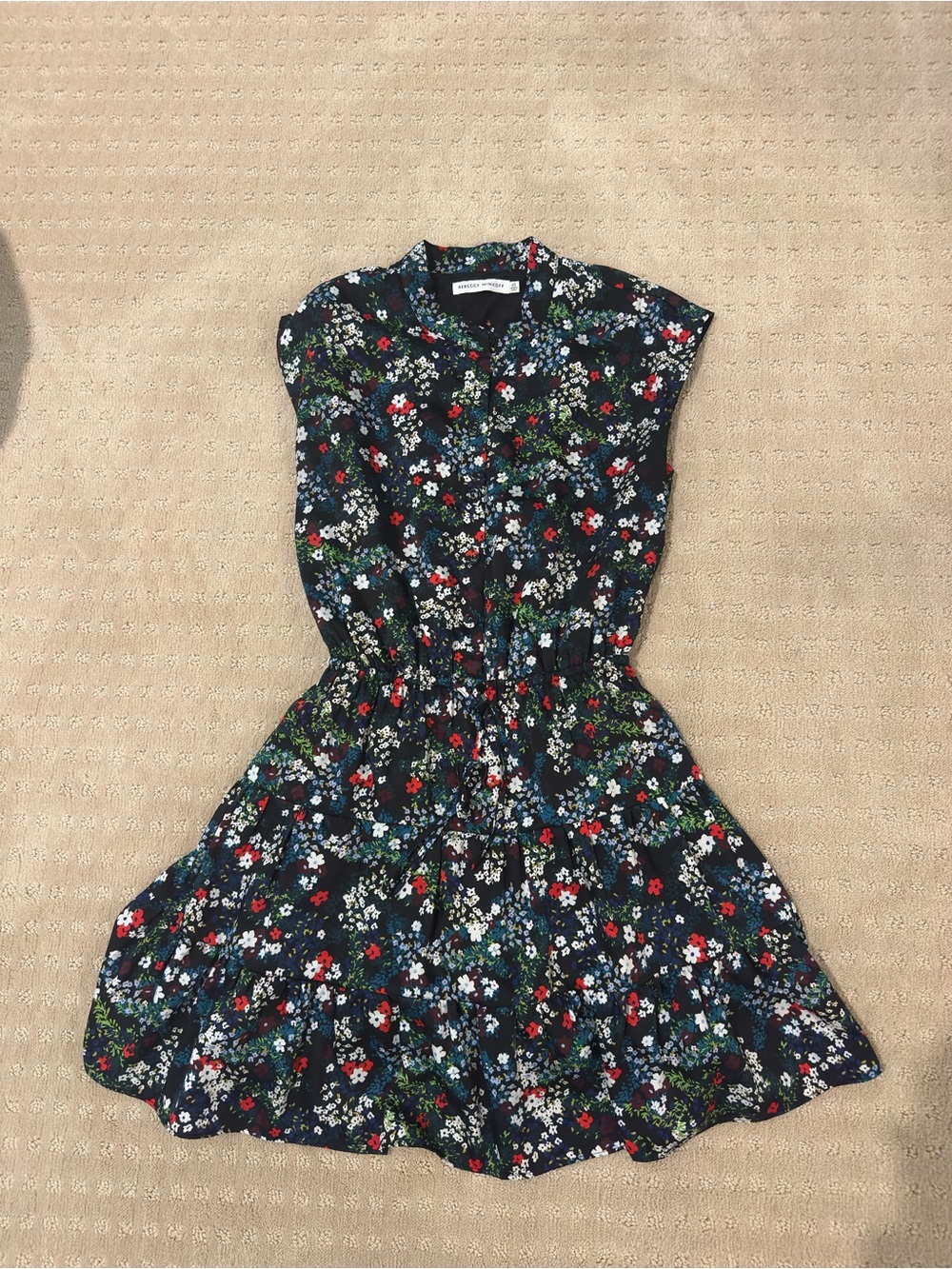 Rebecca Minkoff Navy Floral Short-Sleeve Mini Dress